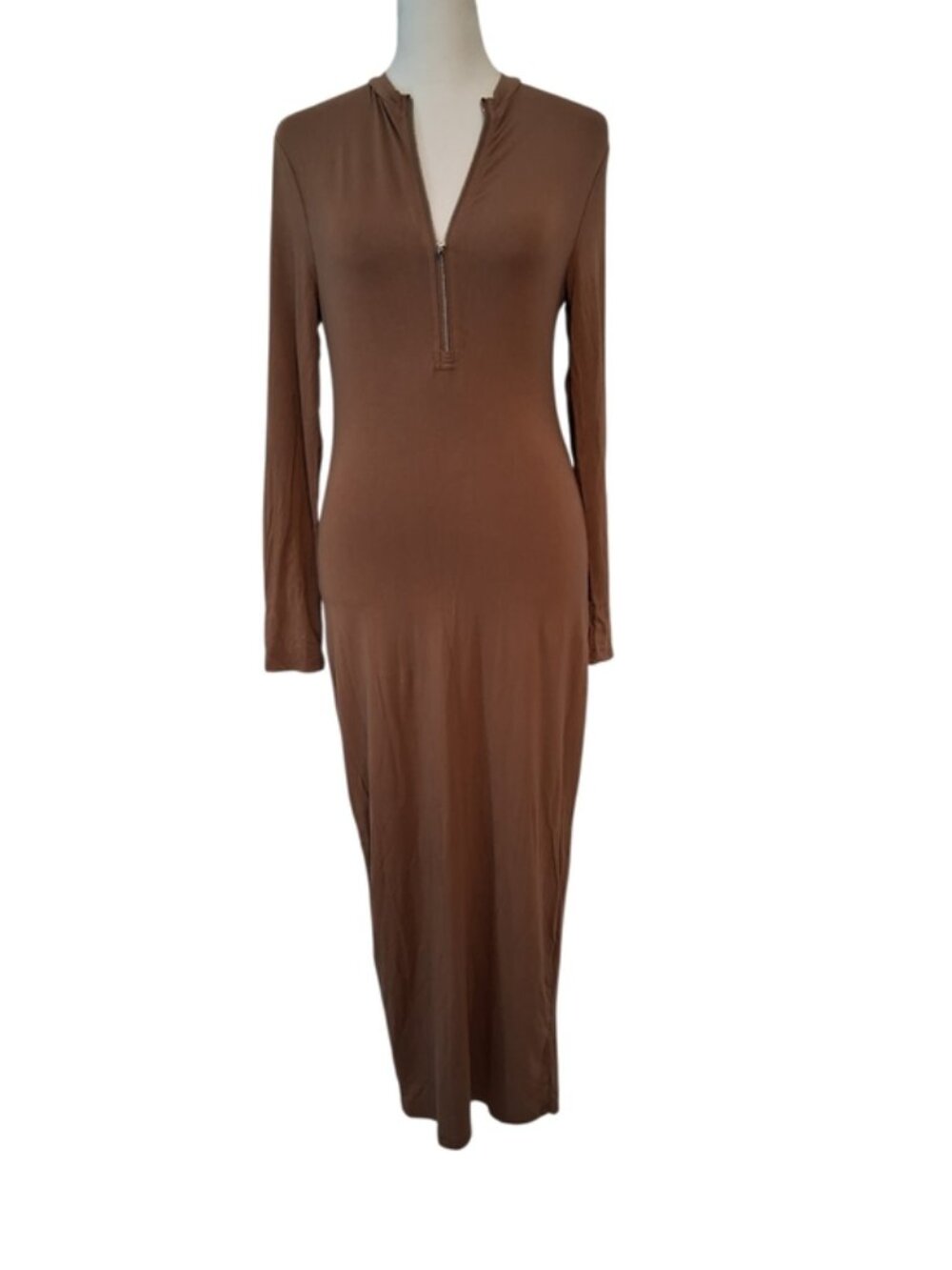 SHEIN Bundle Long-Sleeve Zip-Front Maxi Dress in Black and Brown - Picture 5 of 8